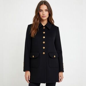 NWT $220 Milly Black Military Style Coat Gold Buttons Double Breasted Jacket M